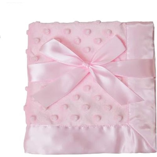 American Baby Company Heavenly Soft Chenille Security Blanket (14" x 14"), 2-Layer Design with Minky Dot & Silky Satin, Pink, for Boys and Girls