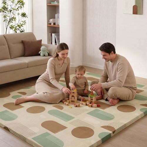 Blissful Diary 1.3" Thick Baby Play Mat, 71x59 Playpen Mat with Removable & Washable Cover, Ultra Soft Crawling Rug for Floor, Foam Cushion & Non-Slip Backing for Kids, Toddlers, Earth Tone Rainbow