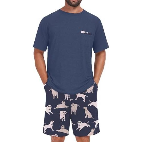 Mens Pajamas Set Lightweight Summer Pjs Sleepwear Soft Comfy Short Sleeve Loungewear With Pocket(S-4X)