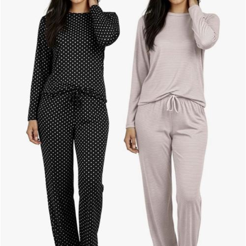 Real Essentials 2 Pack: Women's Long Sleeve Pajama Sets - Soft Comfy 2 Piece PJ Set Matching Ladies Sleepwear (Plus Size)