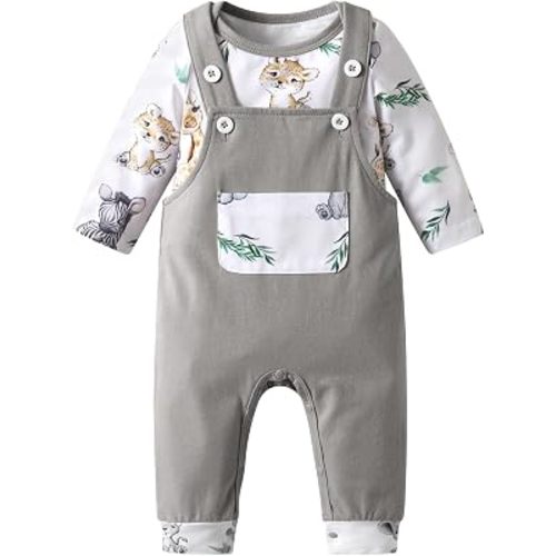 Baby Boy Newborn Clothes Infant Animal Baby Print Romper Overall Suspenders Pants Outfits 2Pcs Clothes