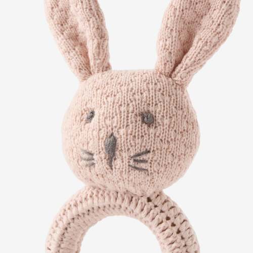Blush Knit Cotton Bunny Ring Rattle – Elegant Baby