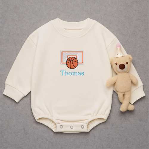 Personalized Basketball Baby Romper: Custom Embroidered Name Bodysuit