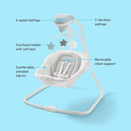 Graco Simple Sway Portable Baby Swing for Infants, Newborn Swing with 15 Songs and Sounds, Great Gift for New Parents, Baby Registry Must Have