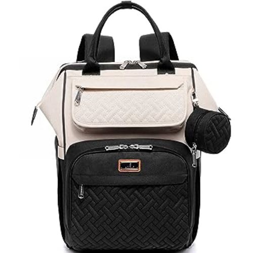 BabbleRoo Diaper Bag Backpack, Multifunction Nappy Changing Bag with Changing Pad, Stroller Straps & Pacifier Case, Unisex Stylish Travel Back Pack for Moms & Dads – Apricot & Black