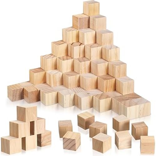 Barydat 50 Pcs 1 in Wooden Cubes, Unfinished Wooden Blocks for Crafting Natural Craft Wood Square Blank Cube for DIY Project Baby Showers