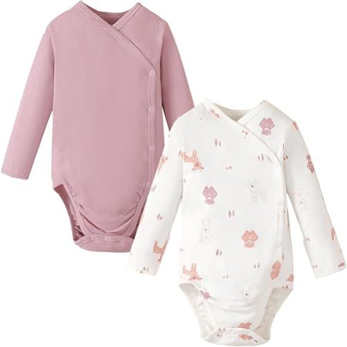 DEFAHN Baby Side Snap Bodysuit Kimono Onsies Newborn Boy Girl 3-Pack 100% Cotton Basic Pattern Kimono Bodysuits