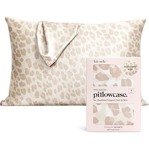 Kitsch Satin Pillowcase with Zipper for Hair & Skin, Softer Than Silk Pillow Cases Queen, Wrinkle-Free, Smooth and Cooling Satin Pillow Covers, Standard Size 19"x26", Leopard