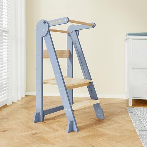 Foldable Toddler Standing Tower, Height Adjustable Kitchen Tower with Safety Rails