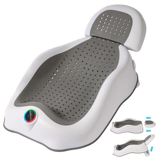 NFSVLB Baby Bath Support Newborn Bathtub with Water Temp Reminder Card - Adjustable,Ergonomic,Non-Slip Baby tubs for Newborns up to 6 Months,Foldable Infant tub for Bathtub,Sink,Bathroom(Gray)