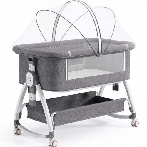Chastar Bassinet Bedside, Portable Baby Crib with 6 Adjustable Heights and Breathable Mesh Panels, Foldable, Gray