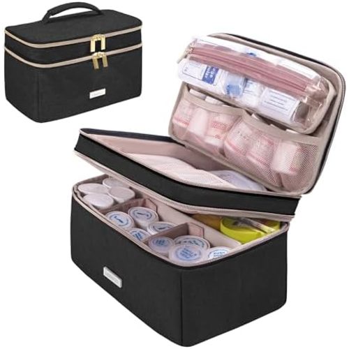 Medicine Storage Bag Pill Bottle Organizer with Portable Small Pouch Travel Medication Bottle Organizer for Emergency Home First Aid Box Kit (Black)