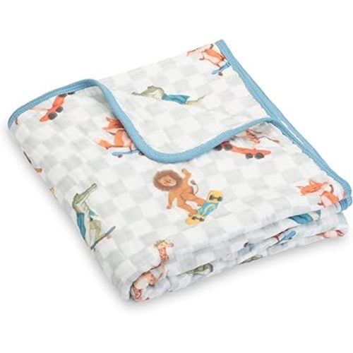 LollyBanks Muslin Baby Blanket, 6-Layer 100% Organic Cotton Baby Quilt 47”x47”, Soft, Lightweight and Breathable Muslin Quilt for Infants and Toddlers, Neutral Crib Blanket (Animal Skate Print)