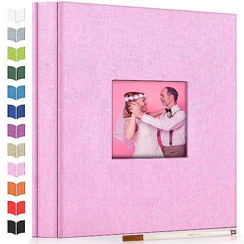 Artfeel Photo Album Self Adhesive Scrapbook Album for 3x5 4x6 5x7 8x10 Pictures,120 Pages Linen Cover with Display Window DIY Photo Book,Ideal Gifts for Family Travel Wedding Baby