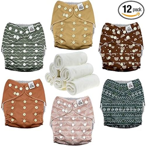 Mama Koala 3.0 Pocket Cloth Diapers for Babies with AWJ Lining, 6 Pack with 6 4-Layer Natural Cloth Diaper Inserts - Reusable and Washable Pocket Diapers (Hope in The Desert)
