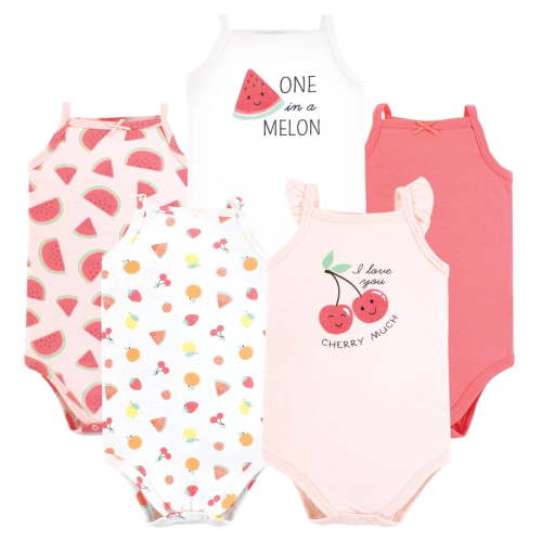 Hudson Baby Infant Girl Cotton Sleeveless Bodysuits, Fruit Salad, 12-18 Months