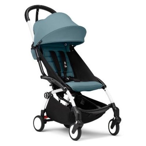 Stokke YOYO³ Stroller Lightweight & Compact Carry-On Compatible - White Aqua - 6m+: Stainless Steel Frame, 5.3" Rubber Wheels