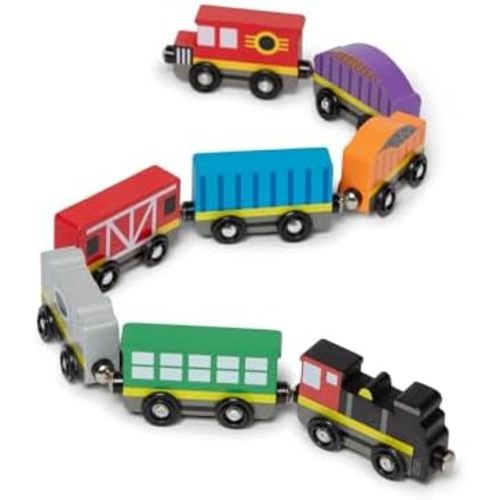 Melissa & Doug Wooden Magnetic Train Cars 8-Piece Vehicle Set