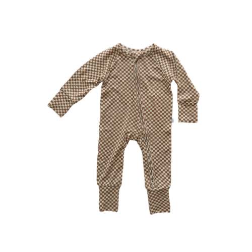 Brown Check | Bamboo Zip Romper