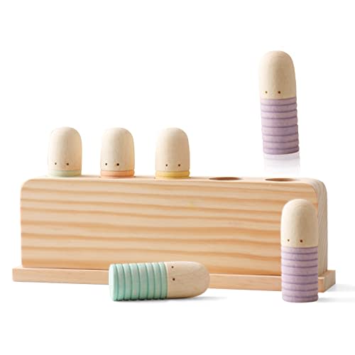 Pop Up Toy Multicolor Puppets | Wooden Color Sorting | STEM Montessori Color Matching Toys | Preschool Learning Educational Toys Gifts for Kids Boys Girls Ages for 1 2 3 Years (Neutral Colours)