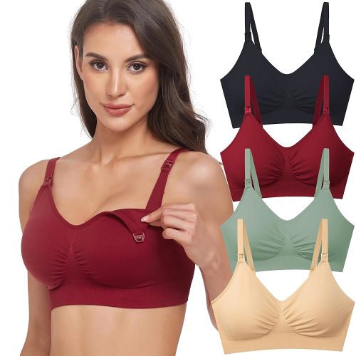GXXGE 4Pack Nursing Bra for Breastfeeding Maternity Bras Push Up Silk Seamless Pregnancy Bralette Underwear