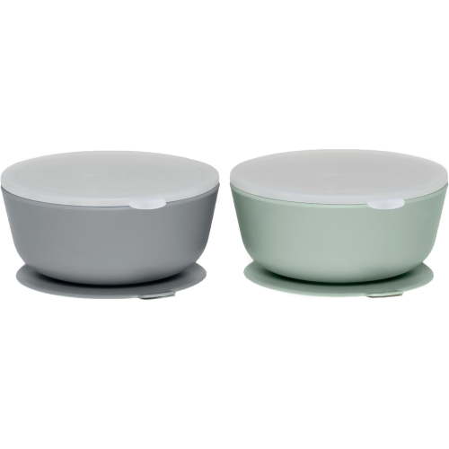 Weesprout Suction Bowls for Baby & Toddlers, 100% Silicone w/Plastic Lid, Leak Proof, 12oz, Set of 2