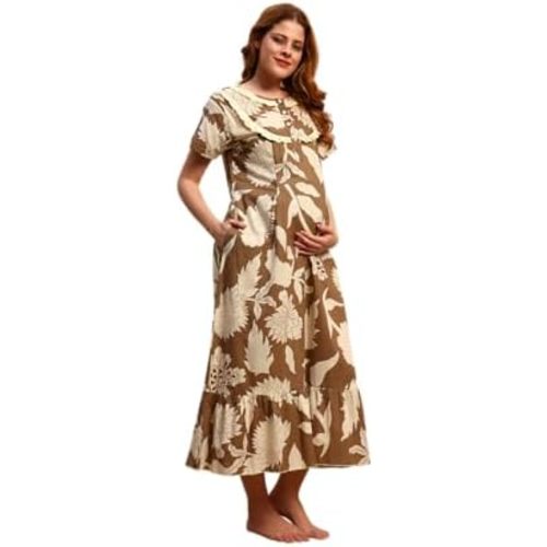 Cotton Maternity Nightgown for Women Feeding & Nursing Night Dress 100% Cotton Soft Sleepwear Loungewear for Moms