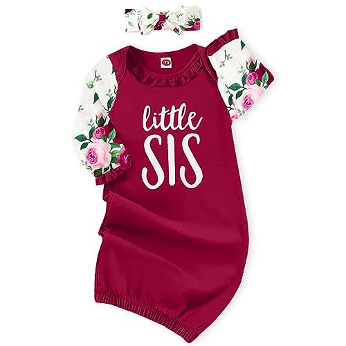 AMAWMW Newborn Baby Girl Little Sister Sleeper Gown Stripe Long Sleeve Nightgown Pajamas Gifts Stuff Essential Outfit