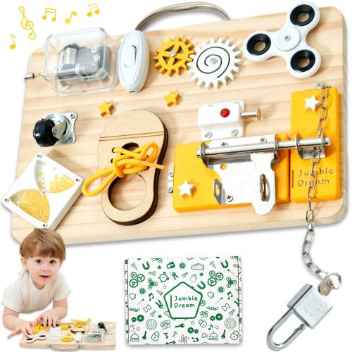Wooden Sensory Busy Board Toy – Handmade Montessori Activity Board Toys for Travel and Early Development