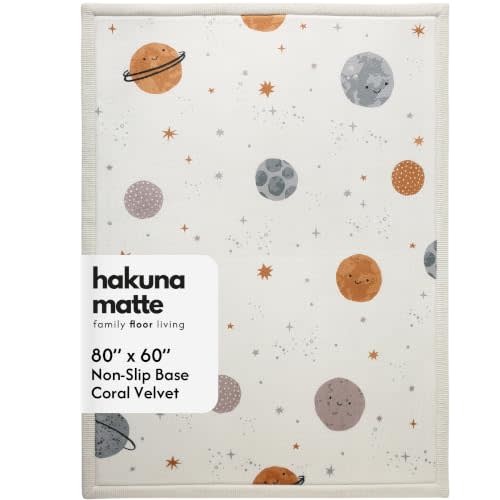 Hakuna Matte CloudSoft Baby Play Mat for Floor 60" x 80" Planets | Coral Velvet high-density foam Rug for Crawling & Cozy Play – Non-Slip, Water-Resistant, Easy-CareTummy Time Mat