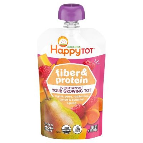 Happy Tot Fiber & Protein Organic Pears, Raspberries, Carrots & Butternut Squash Toddler Pouch - 4oz