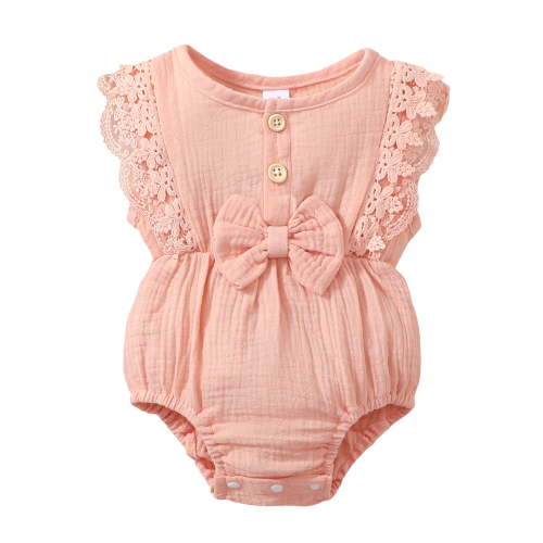 Actgleam Baby Girl Lace Ruffled Sleeveless Romper Summer Cotton casual Cute Jumpsuit,Pink,9-12M