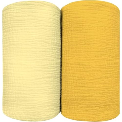 Muslin Swaddle Blankets Cotton 2 Pack Set 47 x 47 Inches Banana + Yellow