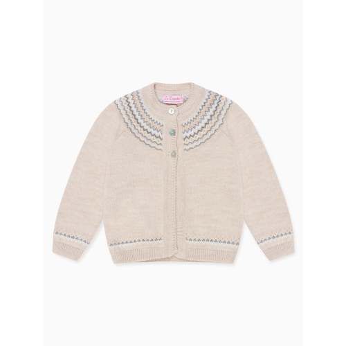 Oatmeal Melange Lucino Merino Fair Isle Baby Cardigan | La Coqueta Kids UK