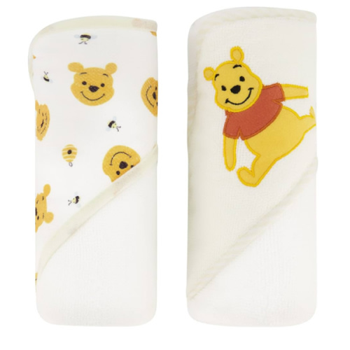 Disney Cudlie Baby Winnie The Pooh 2 Pack Rolled/Carded Hooded Towels in Sweet Life Print, 1 Count