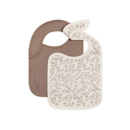 Organic 2-Pack Muslin Bibs - Pip Floral Ivory + Taupe