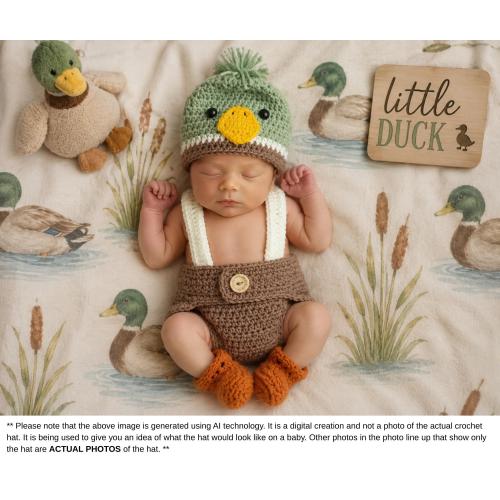 Baby Mallard Duck Crochet Hat and Diaper Cover - Woodland Animals - Baby Photo Prop - Baby Shower Gift - Available in 0 to 6 Months