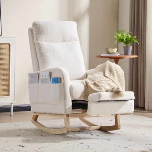 Bestier Teddy Upholstered Rocking Chair, Glider Rocker with High Backrest, Modern Accent Chair, Glider Recliner for Living Room, Bedroom