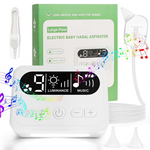 Baby Nasal Aspirator, 9 Levels & 70 KPa Strong Suctions Nose Booger Sucker for Baby, Electric Nose Cleaner for Toddler & Newborn, 3 Level Soothe Light & 10 Lullabies, 3 BPA Free Silicone Tips, Square