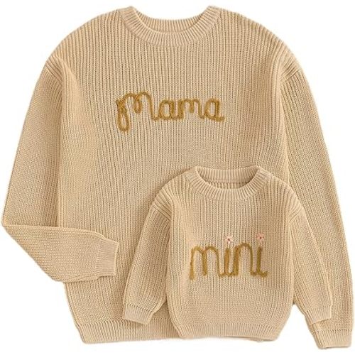 Mommy and Me Sweater Matching Family Outfit Long Sleeve Knit Sweater Pullover Mom and Baby Clothes