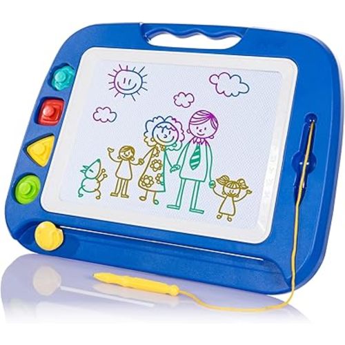 SGILE Large Magnetic Drawing Board - 4 Colors 16×13in Writing Painting Doodle Pad with 4 Stamps for Toddlers, Learning Educational Toy Etch Sketch Gift for 36+ Month Kids Girls Boys, Blue