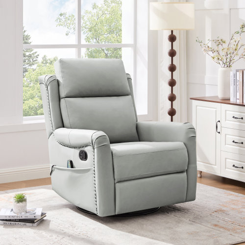 Ebern Designs Judd Modern PU Leather Swivel Rocking Manual Recliner with 8-Point Massage and Heating | Wayfair