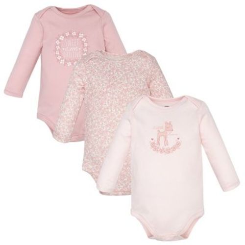 Hudson Baby Infant Girls Cotton Long-Sleeve Bodysuits 3-Pack, Little Love Fawn, 3-6 Months