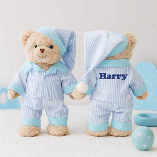 Personalised Blue Teddy Bear – Embroidered Teddies with Name, Baby Boy Gift, Baby Shower Present, Christening Keepsake, Custom Soft Toy