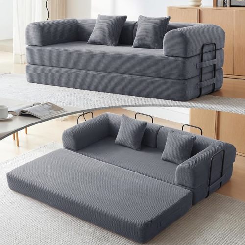 79" Convertible Sofa Bed, Boneless Couch for Living Room (Dark Gray)