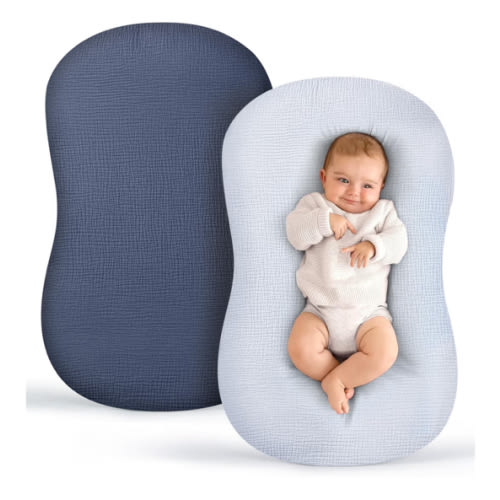 Termichy Baby Lounger Covers Muslin: Soft and Breathable Slipcover for Snuggle Me Lounger - Machine Washable & Zipper-Free for Safe Daily Use - Navy & Blue for Boys
