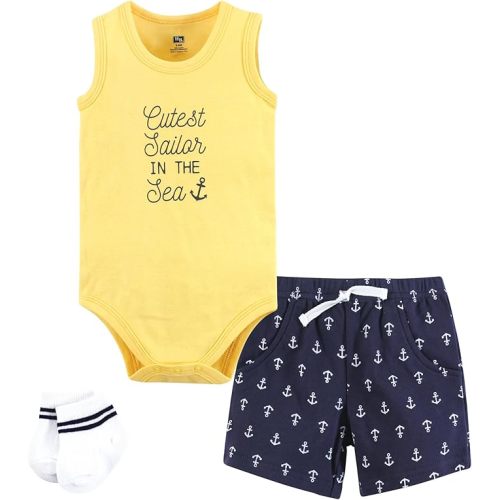Hudson Baby Unisex Baby Bodysuit, Short and Sock, 3-Piece Set