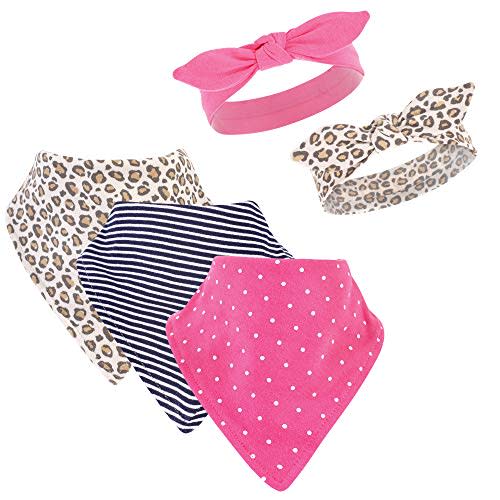 Hudson Baby Unisex BabyCotton Bib and Headband or Caps Set