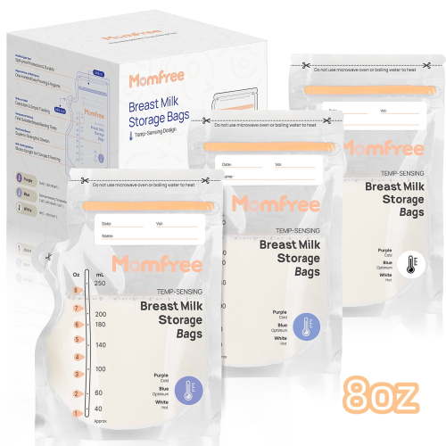 Momfree Breastmilk Storage Bags, 8oz/240ml, 120 Count, Sterile Disposable Temp-Sensing Freezer Milk Bags