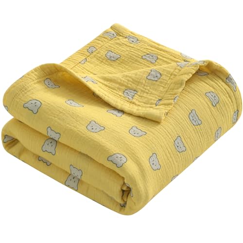 NTBAY Muslin Cotton Toddler Blanket, 30 x 40, Honey Bear | 4 Layer Muslin Cotton Blanket with Cartoon Print, Lightweight for Toddler Beds, Daycare, Travel, and Supervised Use